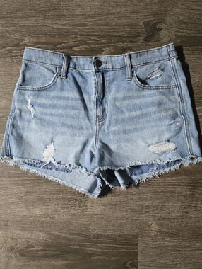 aerie Light Blue Distressed Denim Short Shorts, Paisley Pocket Lining Sz M